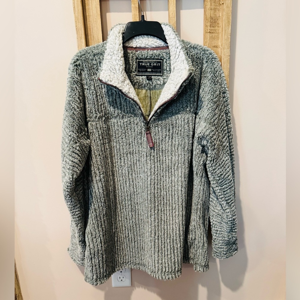 True Grit Green Medium Sherpa Fleece Quarterzip Pullover